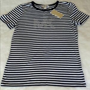 NWT Michael Kors Striped Black & White Crew Tee with Embellished Logo Size S